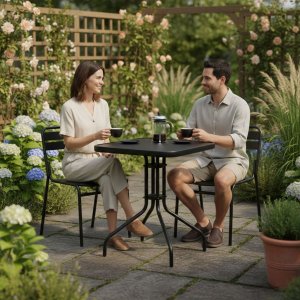 Goodhome Stolik ogrodowy kwadratowy 60 cm szkło hartowane stół na ogród taras balkon czarny MultiGarden EDUKAMP 2