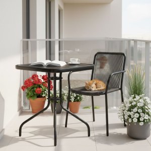 Goodhome Stolik ogrodowy kwadratowy 60 cm szkło hartowane stół na ogród taras balkon czarny MultiGarden EDUKAMP 3