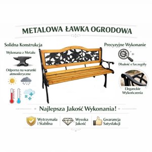 Lean Ławka Ogrodowa Drewniana Metalowa Ławeczka Parkowa z oparciem EDUKAMP 10