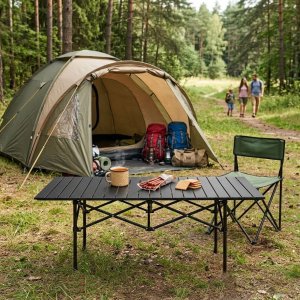 ModernHome Stolik turystyczny składany 120x55 cm kempingowy z torbą czarny MultiGarden EDUKAMP 2