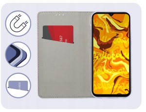 krainaGSM Etui z Klapką Do Samsung Galaxy A12 / M12 (Granatowe, Magnetyczne)   Szkło 3