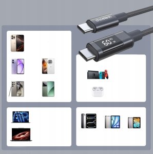 Kabel USB Choetech PD60W USB-C to USB-C Digital Display 1.2m Nylon Cable - black 6