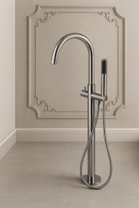 Bateria wannowa Liveno Bateria do wanny wolnostojącej chromowana ze słuchawką 113cm 3