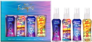 IDC So...? Escapes Zestaw Mgiełki do ciała Ibiza Marzenia, Miłość Majorki, Noce Mykonosu, Bali Bryza 4 x 50 ml 2