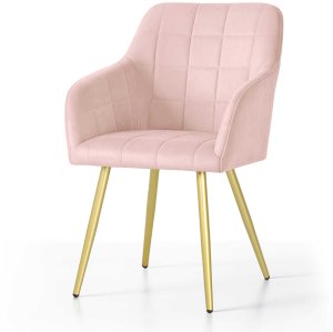 Selsey 2x Krzesło tapicerowane z przeszyciami kwadratowymi Pudrowy Róż LUXANO Złote nogi 2
