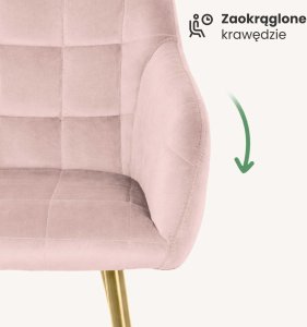Selsey 2x Krzesło tapicerowane z przeszyciami kwadratowymi Pudrowy Róż LUXANO Złote nogi 6