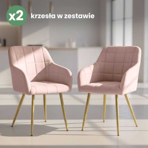 Selsey 2x Krzesło tapicerowane z przeszyciami kwadratowymi Pudrowy Róż LUXANO Złote nogi 10
