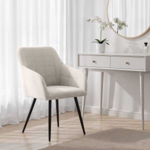 Selsey 2x Krzesło tapicerowane z przeszyciami kwadratowymi Kremowe LUXANO Czarne nogi tkanina Lumos 12