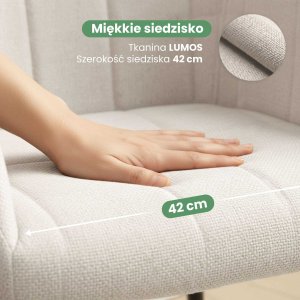 Selsey 2x Krzesło tapicerowane z przeszyciami kwadratowymi Kremowe LUXANO Czarne nogi tkanina Lumos 7