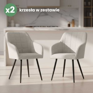 Selsey 2x Krzesło tapicerowane z przeszyciami kwadratowymi Kremowe LUXANO Czarne nogi tkanina Lumos 10