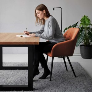 Selsey 2x Krzesło tapicerowane z przeszyciami kwadratowymi Miedziane LUXANO Czarne nogi 11