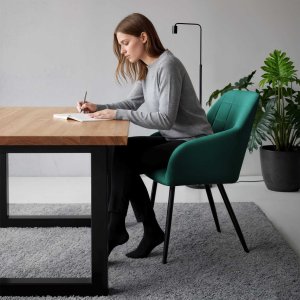 Selsey 2x Krzesło tapicerowane z przeszyciami kwadratowymi Butelkowa Zieleń LUXANO Czarne nogi 11