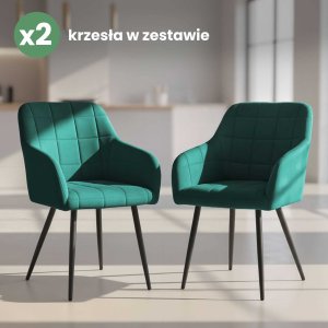 Selsey 2x Krzesło tapicerowane z przeszyciami kwadratowymi Butelkowa Zieleń LUXANO Czarne nogi 10
