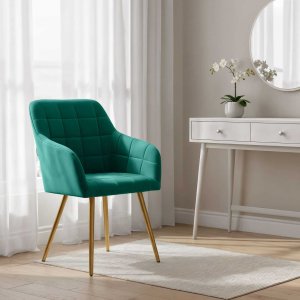Selsey 2x Krzesło tapicerowane z przeszyciami kwadratowymi Butelkowa Zieleń LUXANO Złote nogi 13