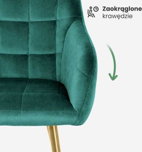 Selsey 2x Krzesło tapicerowane z przeszyciami kwadratowymi Butelkowa Zieleń LUXANO Złote nogi 6