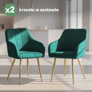 Selsey 2x Krzesło tapicerowane z przeszyciami kwadratowymi Butelkowa Zieleń LUXANO Złote nogi 10