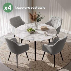 Mebel Elite 4x Krzesło tapicerowane z przeszyciami kwadratowymi Szare LUXANO Czarne nogi 10
