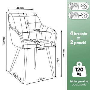 Selsey 4x Krzesło tapicerowane z przeszyciami kwadratowymi Kremowe LUXANO Czarne nogi tkanina Lumos 3