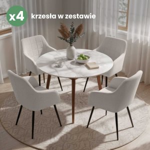Selsey 4x Krzesło tapicerowane z przeszyciami kwadratowymi Kremowe LUXANO Czarne nogi tkanina Lumos 10
