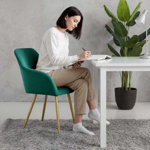 Selsey 4x Krzesło tapicerowane z przeszyciami kwadratowymi Butelkowa Zieleń LUXANO Złote nogi 11