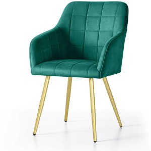 Selsey 4x Krzesło tapicerowane z przeszyciami kwadratowymi Butelkowa Zieleń LUXANO Złote nogi 2