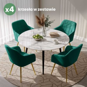 Selsey 4x Krzesło tapicerowane z przeszyciami kwadratowymi Butelkowa Zieleń LUXANO Złote nogi 10