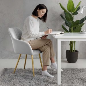 Mebel Elite 4x Krzesło tapicerowane z przeszyciami kwadratowymi Szare LUXANO Złote nogi 11