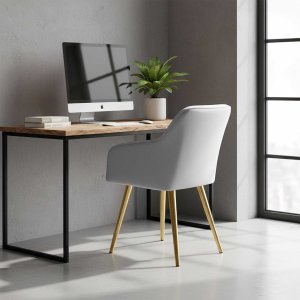 Mebel Elite 4x Krzesło tapicerowane z przeszyciami kwadratowymi Szare LUXANO Złote nogi 12