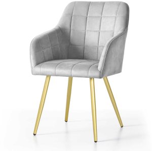 Mebel Elite 4x Krzesło tapicerowane z przeszyciami kwadratowymi Szare LUXANO Złote nogi 2