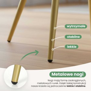 Mebel Elite 4x Krzesło tapicerowane z przeszyciami kwadratowymi Szare LUXANO Złote nogi 9