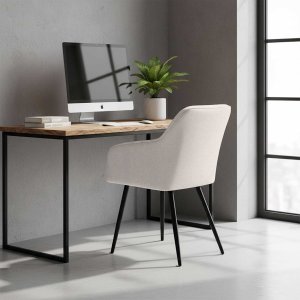 Selsey 6x Krzesło tapicerowane z przeszyciami kwadratowymi Kremowe LUXANO Czarne nogi tkanina Lumos 11