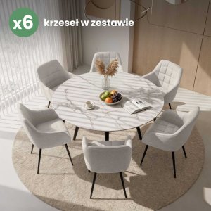 Selsey 6x Krzesło tapicerowane z przeszyciami kwadratowymi Kremowe LUXANO Czarne nogi tkanina Lumos 10
