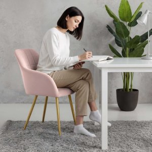 Selsey 6x Krzesło tapicerowane z przeszyciami kwadratowymi Pudrowy Róż LUXANO Złote nogi 11