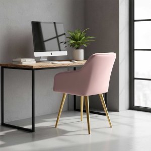 Selsey 6x Krzesło tapicerowane z przeszyciami kwadratowymi Pudrowy Róż LUXANO Złote nogi 12