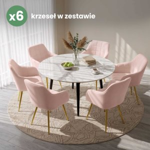 Selsey 6x Krzesło tapicerowane z przeszyciami kwadratowymi Pudrowy Róż LUXANO Złote nogi 10