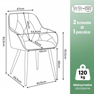 Fabryka Mebli Akord 2x Welurowe krzesło tapicerowane pikowane Kremowe DIAMANTE Czarne nogi 3