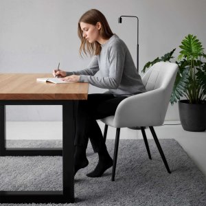 Mebel Elite 6x Krzesło tapicerowane z przeszyciami kwadratowymi Szare LUXANO Czarne nogi 11