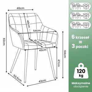 Mebel Elite 6x Krzesło tapicerowane z przeszyciami kwadratowymi Szare LUXANO Czarne nogi 3