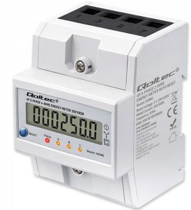 Qoltec Trójfazowy elektroniczny licznik z resetem | miernik zużycia energii na szynę DIN | 400V | 100A | LCD | LED | 4P 6