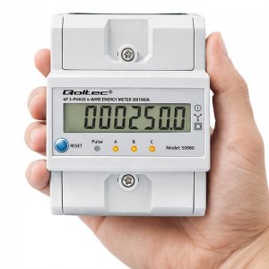 Qoltec Trójfazowy elektroniczny licznik z resetem | miernik zużycia energii na szynę DIN | 400V | 100A | LCD | LED | 4P 7