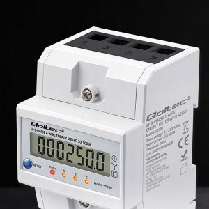 Qoltec Trójfazowy elektroniczny licznik z resetem | miernik zużycia energii na szynę DIN | 400V | 100A | LCD | LED | 4P 10