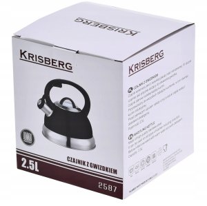 KRISBERG Czajnik stalowy na gaz 2.5L, indukcja, czarny, KRISBERG KS-2587 2