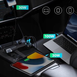 Ładowarka Baseus Ładowarka samochodowa Baseus 160W z technologią Qualcomm® Quick Charge™ 5 2xUSB-C 1xUSB-A - szara 2