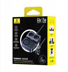 Ładowarka Baseus Stacja ładująca Baseus NOMOS ND11 67W 6w1 bezprzewodowa z dwoma gniazdami AC - czarna 3