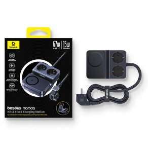 Ładowarka Baseus Stacja ładująca Baseus NOMOS ND11 67W 6w1 bezprzewodowa z dwoma gniazdami AC - czarna 5