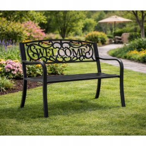 Lean Ławka Ogrodowa Taras Ogród Park Metalowa Oparcie WELCOME Czarna 127 cm 5