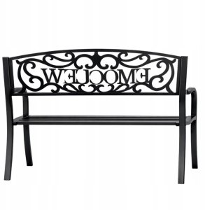 Lean Ławka Ogrodowa Taras Ogród Park Metalowa Oparcie WELCOME Czarna 127 cm 6
