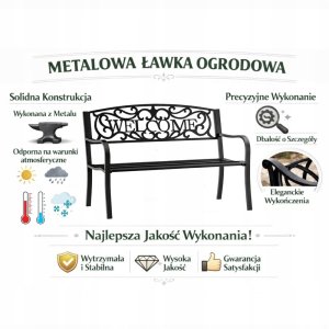 Lean Ławka Ogrodowa Taras Ogród Park Metalowa Oparcie WELCOME Czarna 127 cm 8