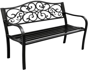 Lean Ławka Ogrodowa Taras Ogród Park Metalowa Oparcie Zdobiona Czarna 127 cm 17