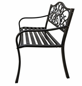 Lean Ławka Ogrodowa Taras Ogród Park Metalowa Oparcie Zdobiona Czarna 127 cm 20